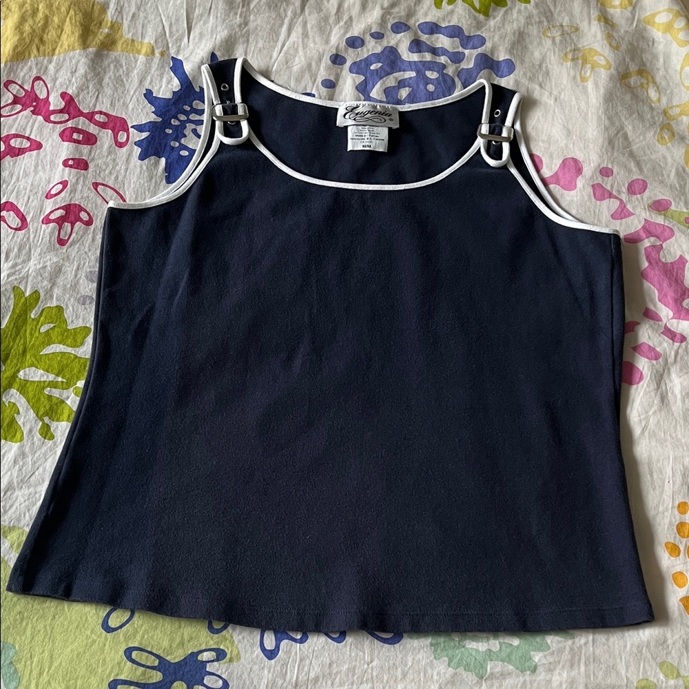 Made in Vancouver Navy Tank Top with Buckle Straps